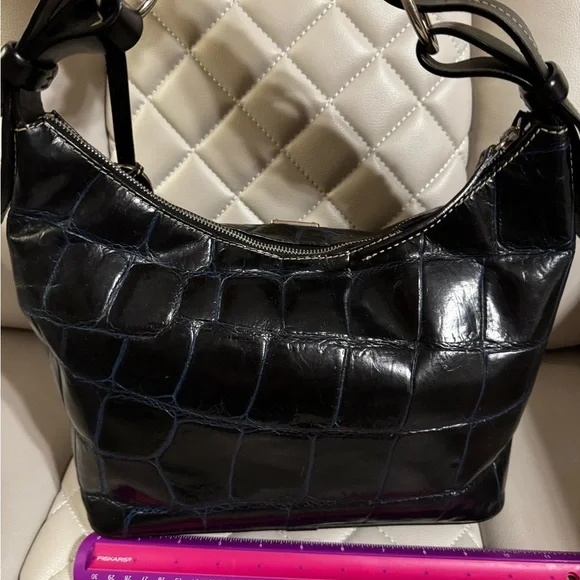 Dooney & Bourke Navy Blue Croc-Embossed Women's Bag - Picture 4 of 10